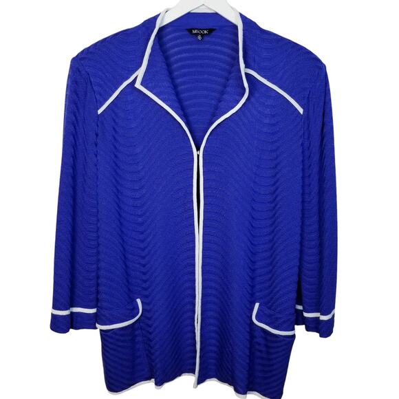Misook Knit Jacket Cobalt Blue White Contrast Trim Pockets Size XL - Picture 1 of 9